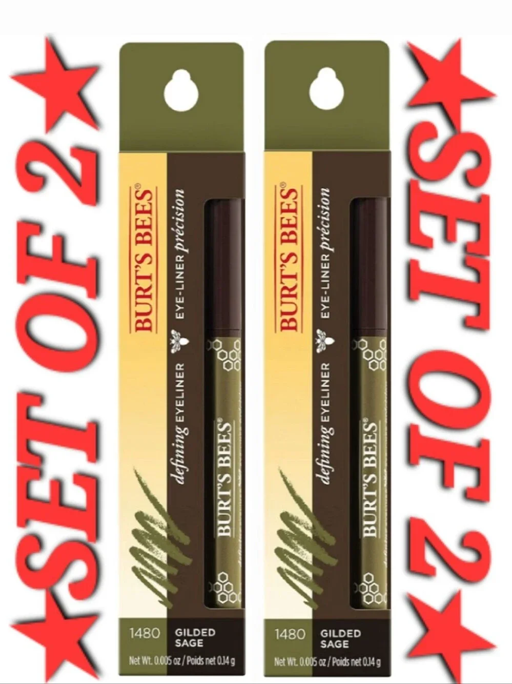 *SET OF 2*Burt's Bees Defining Retractable Gel-Like Eyeliner GILDED SAGE 1480